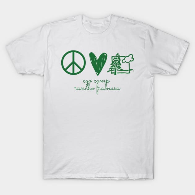 Peace, Love, Camp T-Shirt by Camp Rancho Merch